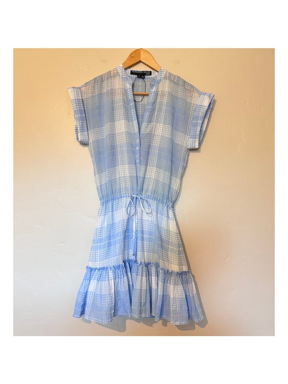 Veronica Beard Hanne Dress Sky Blue and White Plaid Dress XS